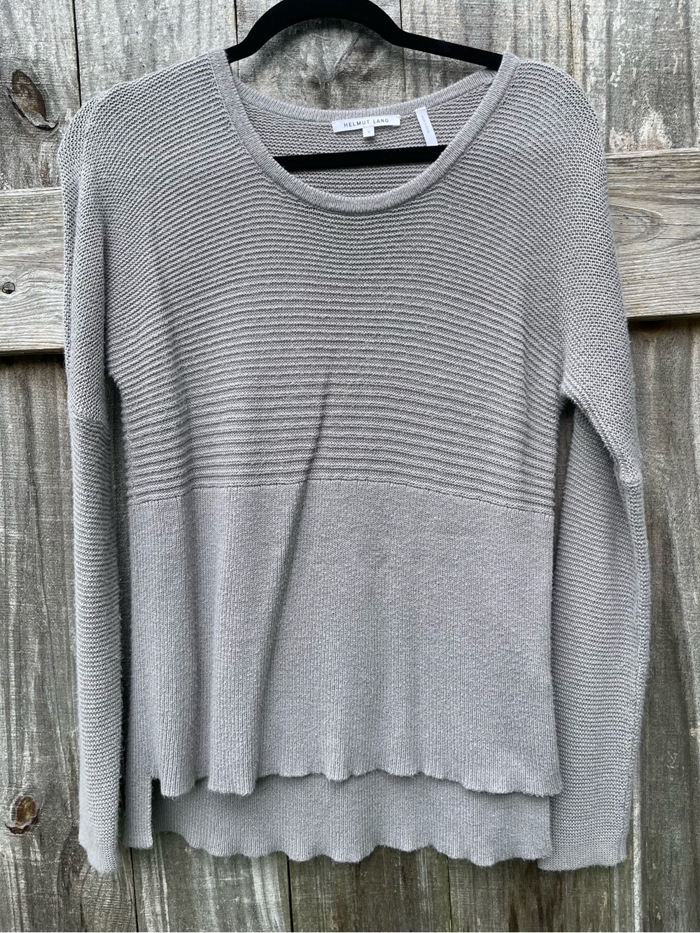 Helmut Lang Light Gray Knit Sweater with Ribbed Neck